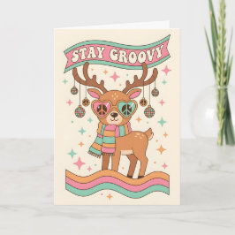 Retro Groovy Reindeer Merry Christmas Feiertagskarte