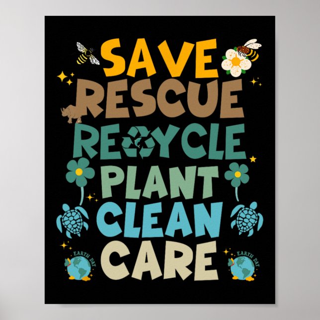 Retro Groovy Rett Bees Rescue Animals Recycle Spaß Poster (Vorne)