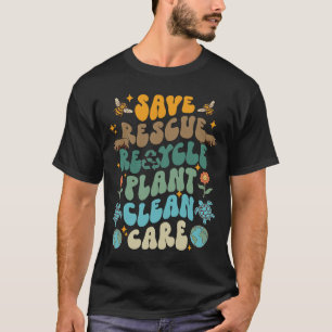 Retro Groovy Rett Bees Rescue Animals Recycle Spaß T-Shirt