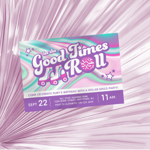 Retro Groovy Roller Skaten Party Lila & rosa Einladung