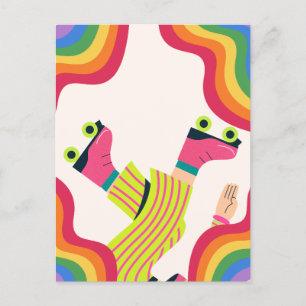 Retro groovy Rollschuh bunter Spaß Postkarte