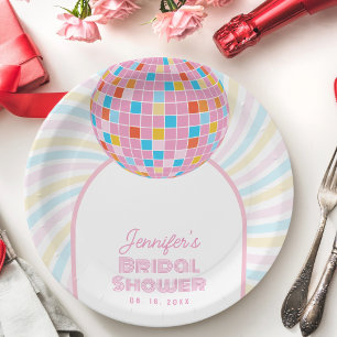Retro Groovy Rosa Disco-Kugel 70er 80er Brautparty Pappteller