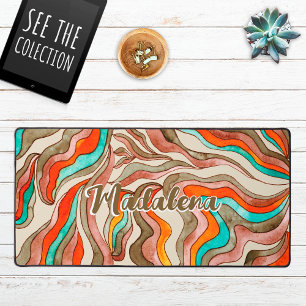 Retro Groovy Rosa Gebranntes Orange Wellige Schrif Schreibtischunterlage