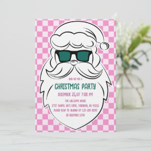 Retro Groovy Rosa Karierter Weihnachtsmann Weihnac Einladung