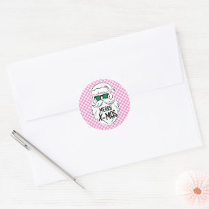 Retro Groovy Rosa Karierter Weihnachtsmann Weihnac Runder Aufkleber