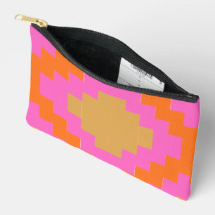 Retro Groovy Rosa Orange Geometrischer Stiftemappe Zubehörtasche