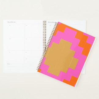 Retro Groovy Rosa Orange Geometrisches Schulheft Planer