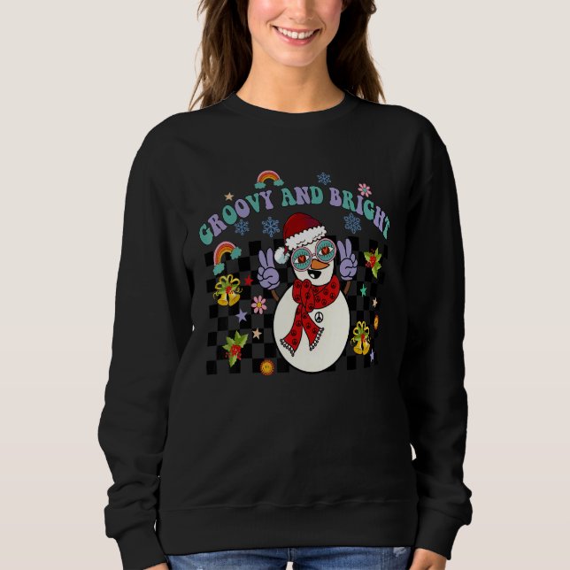 Retro Groovy Santa Hat Snowman  Christmas Sweatshirt (Vorderseite)
