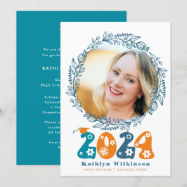 Retro Groovy Script Floral Wreath Foto Abschluss Ankündigung