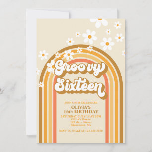 Retro Groovy Sixteen Regenbogen-Gänseblümchen 16. Einladung