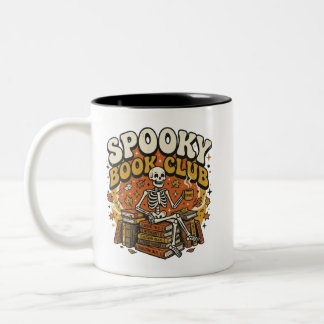 Retro Groovy Skelett Buchliebhaber Halloween Zweifarbige Tasse