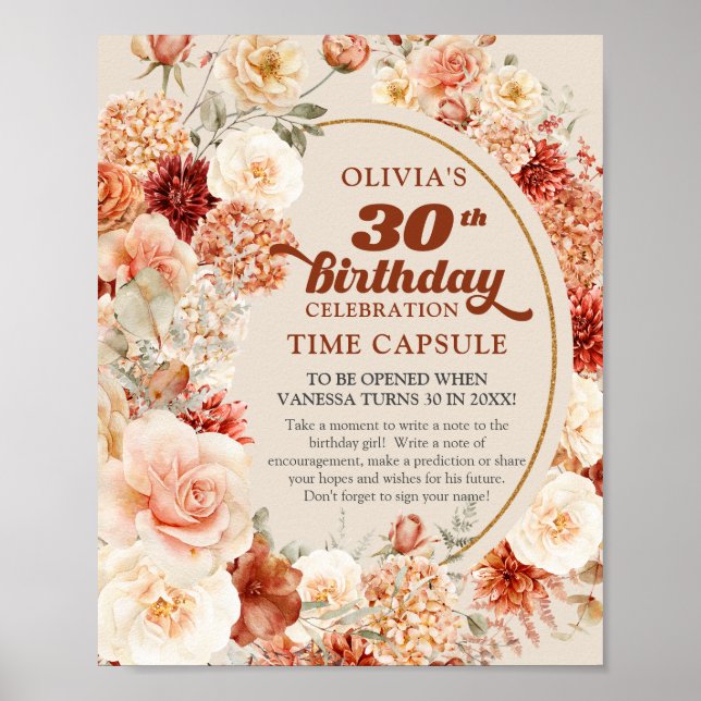 Retro Groovy Skript Terracotta Blume Zeitkapsel Poster (Vorne)