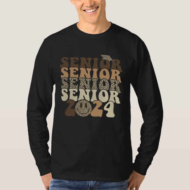 Retro Groovy Smile Face Senior 2024 Graduation Leo T-Shirt (Vorderseite)