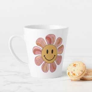 Retro Groovy Smiley-Gesicht-Blumen-Pastell-70er-Ja Milchtasse