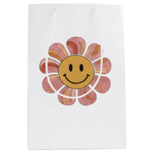 Retro Groovy Smiley-Gesicht-Blumen-Pastell-70er-Ja Mittlere Geschenktüte
