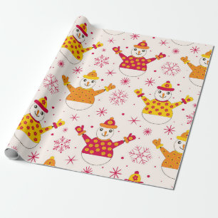 Retro Groovy Snowmen Pattern Weihnachten Geschenkpapier