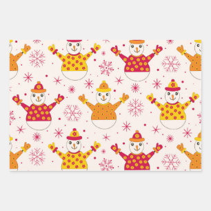 Retro Groovy Snowmen Pattern Weihnachten Geschenkpapier Set