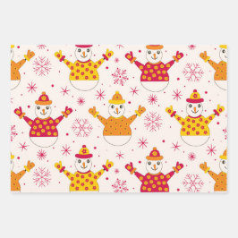 Retro Groovy Snowmen Pattern Weihnachten Geschenkpapier Set
