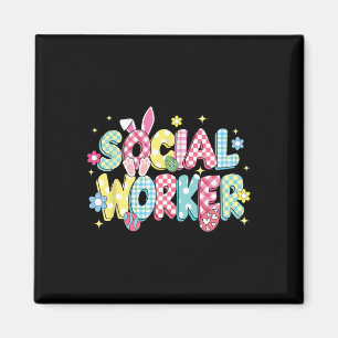 Retro Groovy Social Worker Bunny Ear Funny Oster Magnet