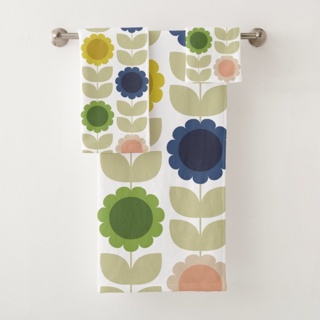 Retro Groovy Sommerblumen Stiele Badhandtuch Set (Insitu)