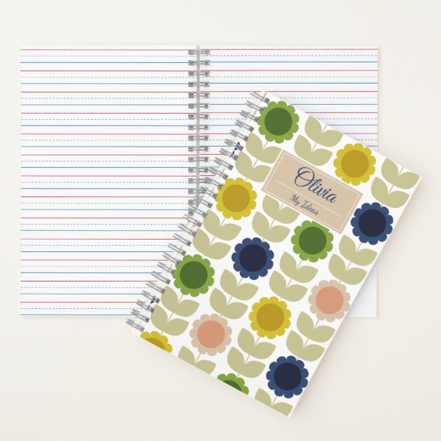 Retro Groovy Sommerblumen Stiele Notizbuch (Innen)