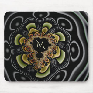 Retro Groovy Sonnenblume Fraktal Abstraktes Monogr Mousepad