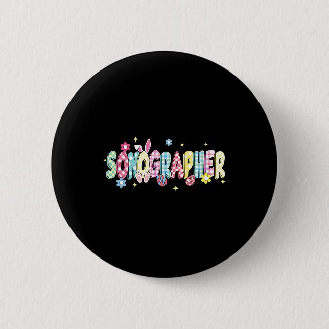 Retro Groovy Sonographe Bunny Ear Funny Ostergi Button (Vorderseite)