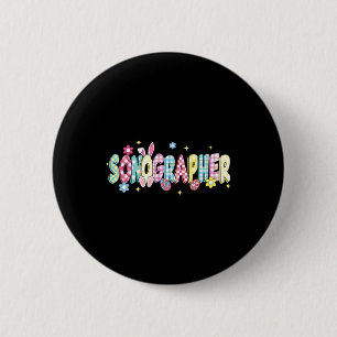 Retro Groovy Sonographer Bunny-Ohr Lustiges Oster- Button