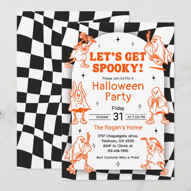 Retro Groovy Spooky Ghost Halloween-Party Einladung (Vorne/Hinten)