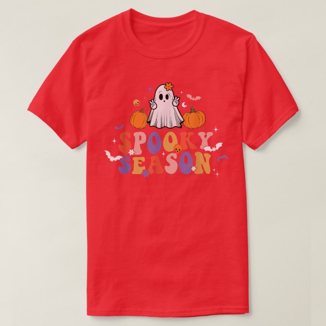 Retro Groovy Spooky Season Floral Ghost Hippie Hal T-Shirt (Design vorne)