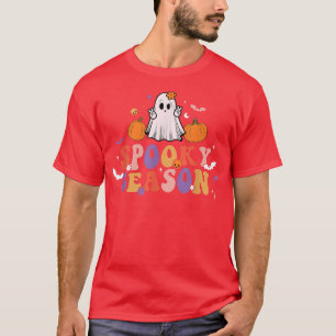 Retro Groovy Spooky Season Floral Ghost Hippie Hal T-Shirt