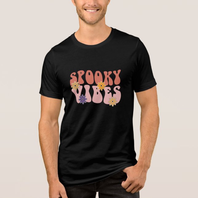 Retro Groovy Spooky Vibes Halloween Tri-Blend Shirt (Vorderseite)