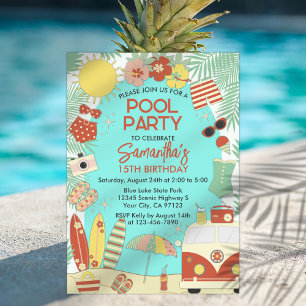 Retro Groovy Stilvolle Vintage-Pool-Geburtstagsfei Einladung