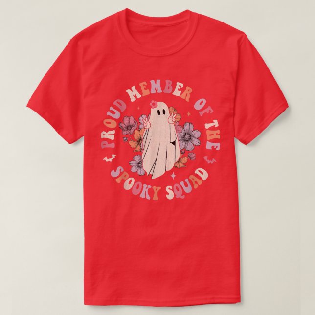 Retro Groovy Stolz Mitglied der Spooky Squad Hallo T-Shirt (Design vorne)