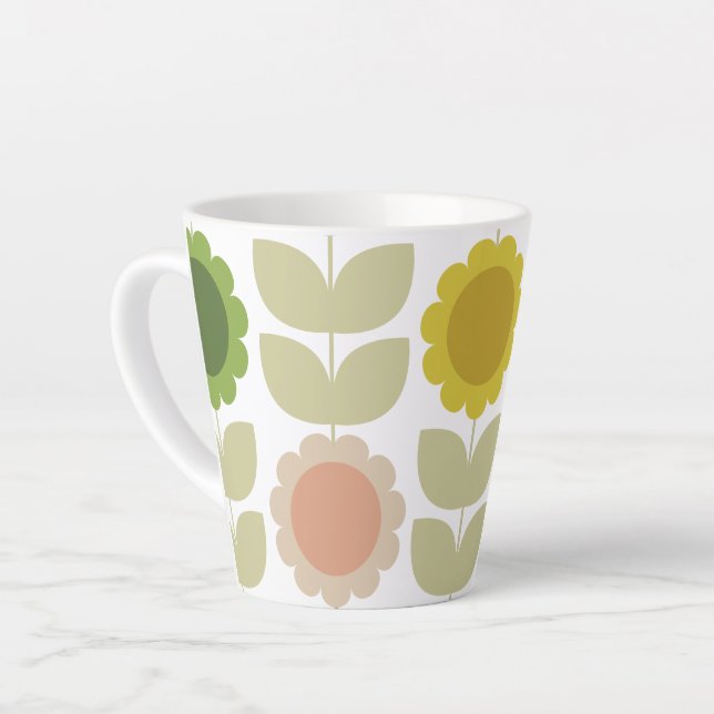 Retro Groovy Summer Flowers Stems Milchtasse (Linke Ecke)