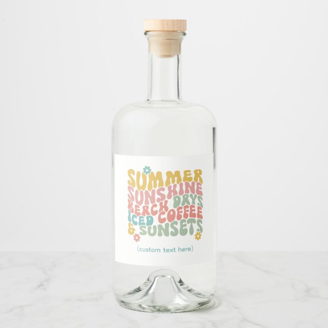 Retro Groovy Summer Pink Monogram Name Alkoholflaschenetikett (Vorderseite)