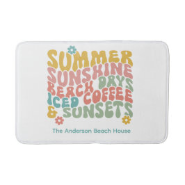 Retro Groovy Summer Pink Monogram Name Badematte