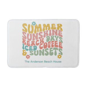 Retro Groovy Summer Pink Monogram Name Badematte