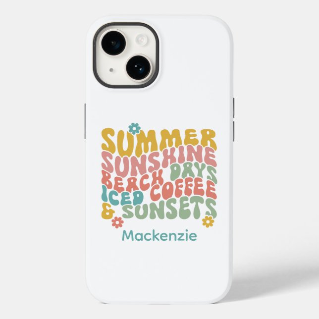 Retro Groovy Summer Pink Monogram Name Case-Mate iPhone Hülle (Rückseite)