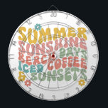 Retro Groovy Summer Pink Monogram Name Dartscheibe<br><div class="desc">Sommerliche Sprichwort Retro Beach Ice Coffee Sunsets</div>
