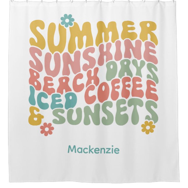 Retro Groovy Summer Pink Monogram Name Duschvorhang (Vorderseite)