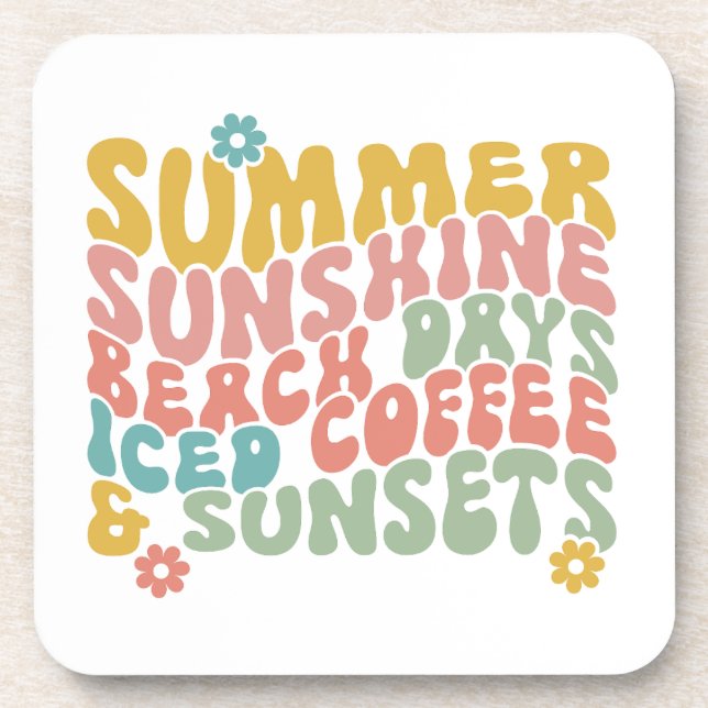 Retro Groovy Summer Pink Monogram Name Getränkeuntersetzer (Vorderseite)