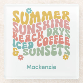 Retro Groovy Summer Pink Monogram Name Glasuntersetzer