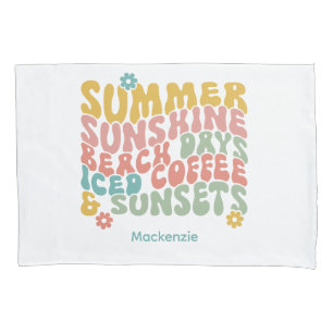 Retro Groovy Summer Pink Monogram Name Kissenbezug