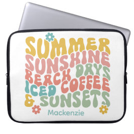 Retro Groovy Summer Pink Monogram Name Laptopschutzhülle