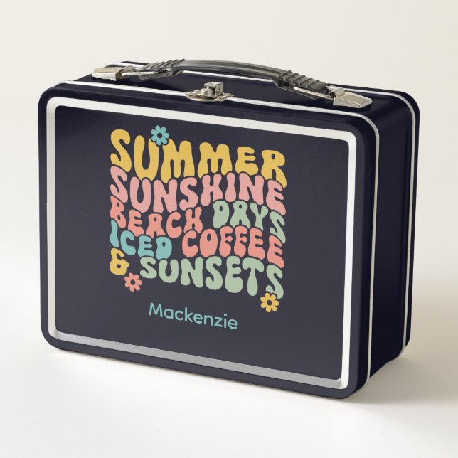 Retro Groovy Summer Pink Monogram Name Metall Brotdose (Vorderseite)