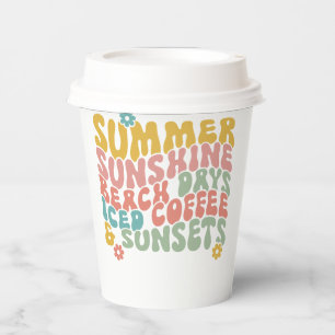Retro Groovy Summer Pink Monogram Name Pappbecher