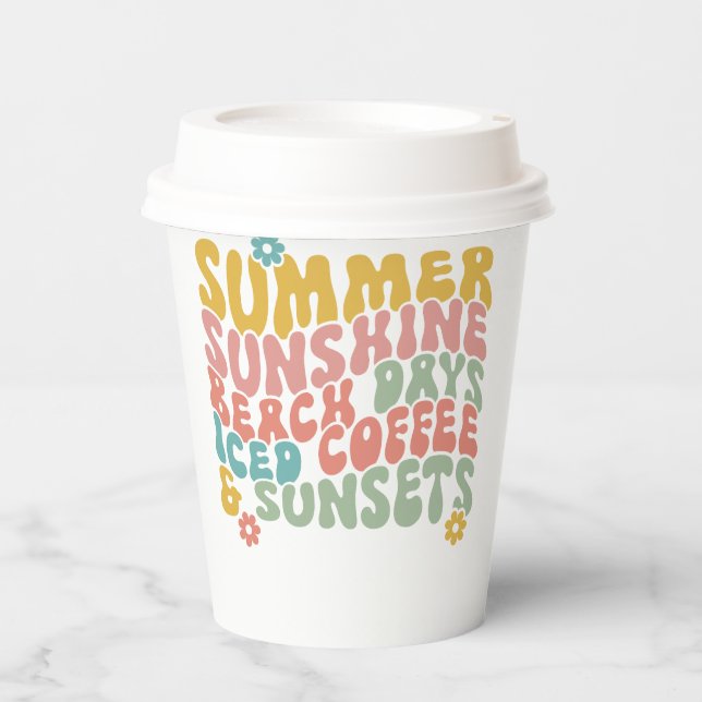 Retro Groovy Summer Pink Monogram Name Pappbecher (Vorderseite)