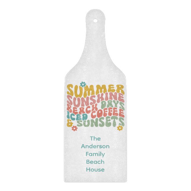 Retro Groovy Summer Pink Monogram Name Schneidebrett (Vorderseite)