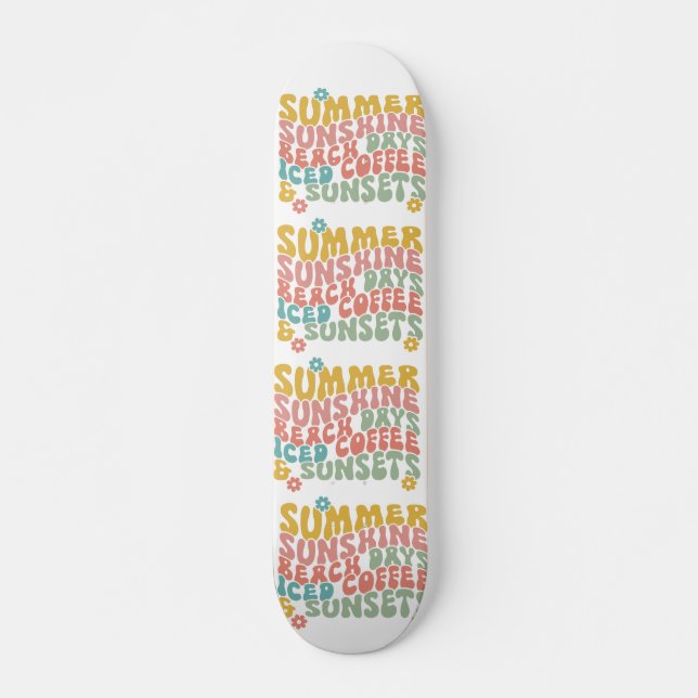 Retro Groovy Summer Pink Monogram Name Skateboard (Vorne)
